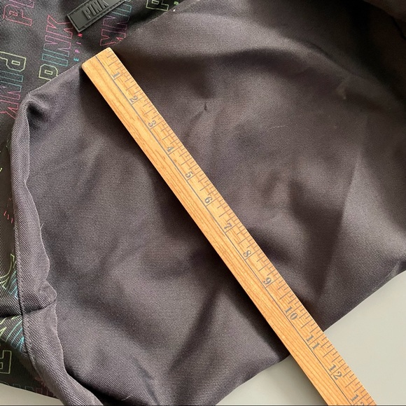 PINK Victoria’s Secret Black Zip Up Tote Bag Black Fluorescent Allover Logo - Picture 10 of 11